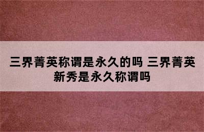 三界菁英称谓是永久的吗 三界菁英新秀是永久称谓吗